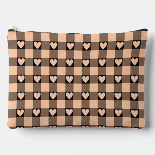 Apricot Peach Black Buffalo Heart Plaid Etui (Voorkant)