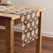 Apricot Peach Black Buffalo Heart Table Runner Korte Tafelloper (Voorbeeld)