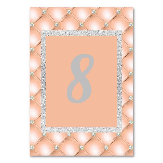 APRICOT PEACH DIAMOND MODERN TABEL NUMMER KAART (Voorkant)