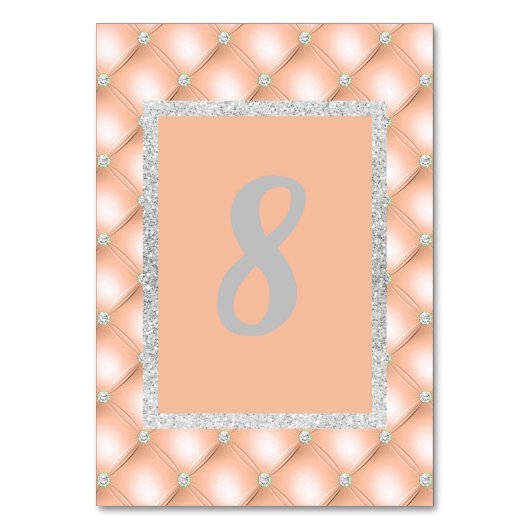 APRICOT PEACH DIAMOND MODERNE NUMÉRO DE TABLE (Dos)