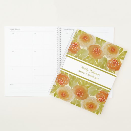 Apricot Rose Floral Weekly Planner (Devant avec enveloppe)