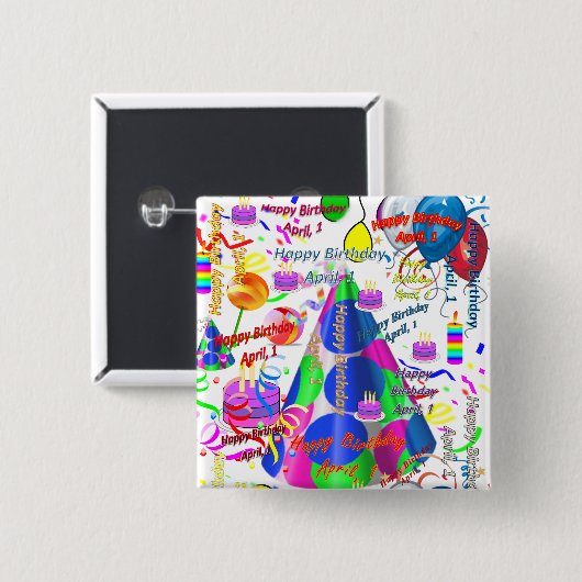 April, 1 Birthday Square Button (Voorkant /achterkant)