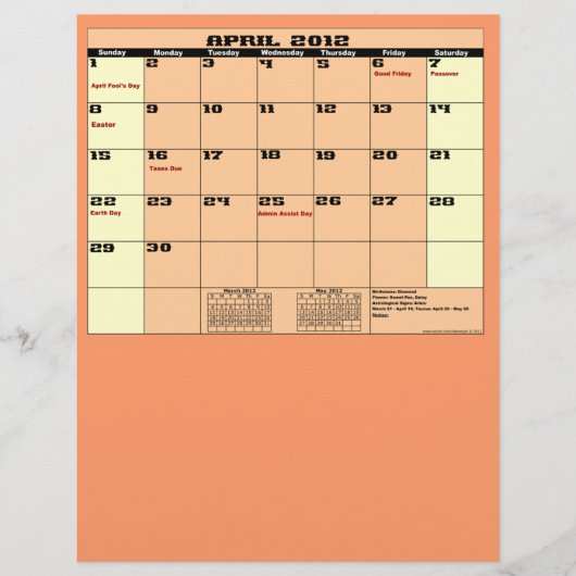 April. 2012 Kalender 13 Maanden Multifunctionele F Flyer (Voorkant)