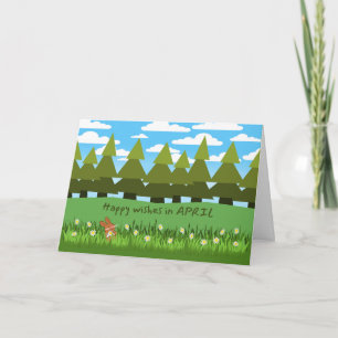 April Birthday Cute Bunny met Daisies Kaart