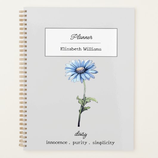 APRIL BLUE DAISY GEBOORTEBLOEM GEPERSONALISEERD PLANNER (Voorkant)
