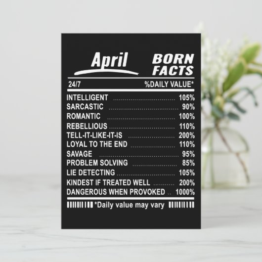 April Born Facts Verjaardag T-shirts Kaart (Staand voorkant)