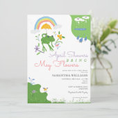 April Buien Brengen Mei Bloemen Kikker Baby Shower Kaart (Staand voorkant)