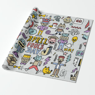 April fools day grappige doodle kleurrijke set 1. cadeaupapier
