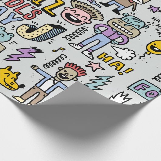 April fools day grappige doodle kleurrijke set 1.  cadeaupapier (Hoek)