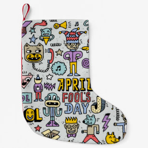 April fools day grappige doodle kleurrijke set 1. kleine kerstsok