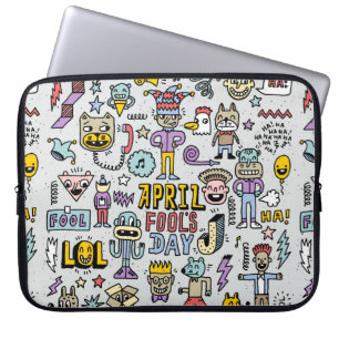 April fools day grappige doodle kleurrijke set 1.  laptop sleeve