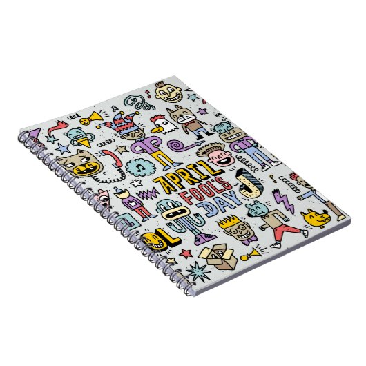 April fools day grappige doodle kleurrijke set 1.  notitieboek (Rechterzijde)
