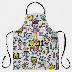 April fools day grappige doodle kleurrijke set 1.  schort