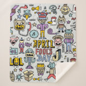 April fools day grappige doodle kleurrijke set 1.  sherpa deken (Voorkant)