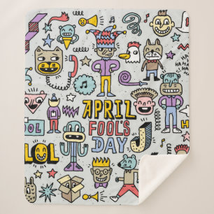 April fools day grappige doodle kleurrijke set 1.  sherpa deken
