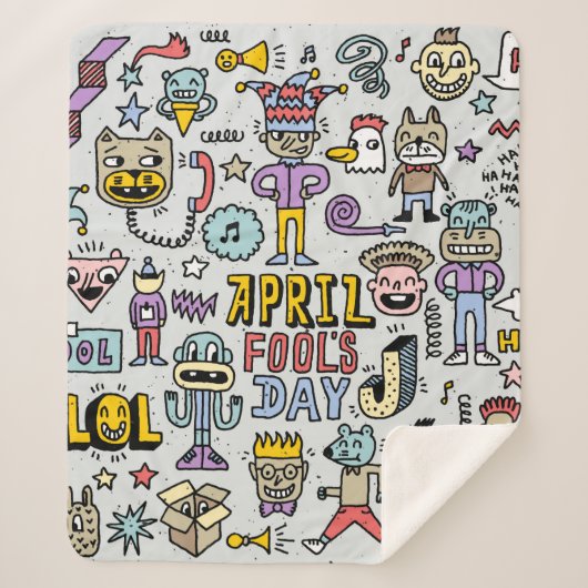 April fools day grappige doodle kleurrijke set 1.  sherpa deken (Voorkant)