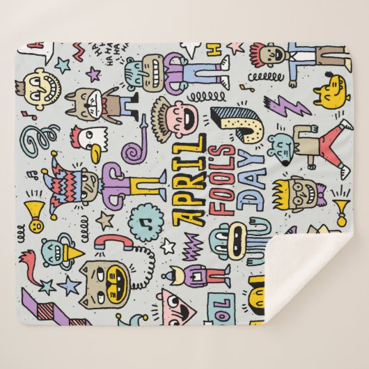 April fools day grappige doodle kleurrijke set 1.  sherpa deken (Voorkant (horizontaal))