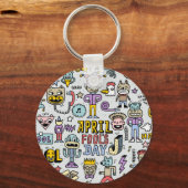 April Fools: kleurrijke doedelset. Sleutelhanger (Voorkant)