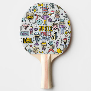 April Fools: kleurrijke doedelset. Tafeltennisbatje