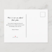 April Fools Zwangerschap onthullen / geboorte Aankondigingskaart (Achterkant)