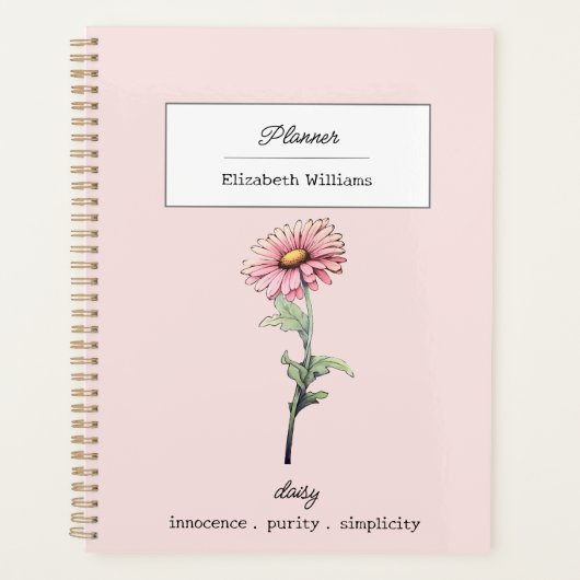 April Geboorte Bloem Roze Daisy Ontwerp Gepersonal Planner (Voorkant)