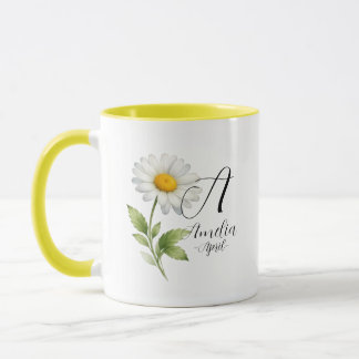 April Geboortebloem – Madeliefje Monogram Ontwerp Mok