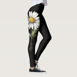 April geboortebloem, witte margriet op zwart leggings