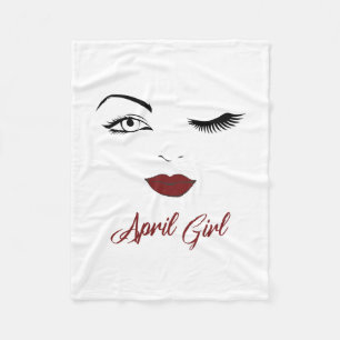 April Girl Eyes Cute Red Lips Wink Birthday Fleece Deken