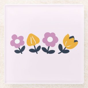 April knuffels en natte neuzen – Bloemen deel Glazen Onderzetter