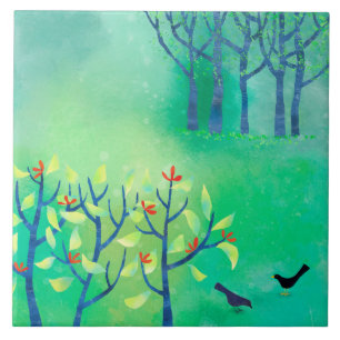 April Modern Green Landscape Natuur Painting Tegeltje