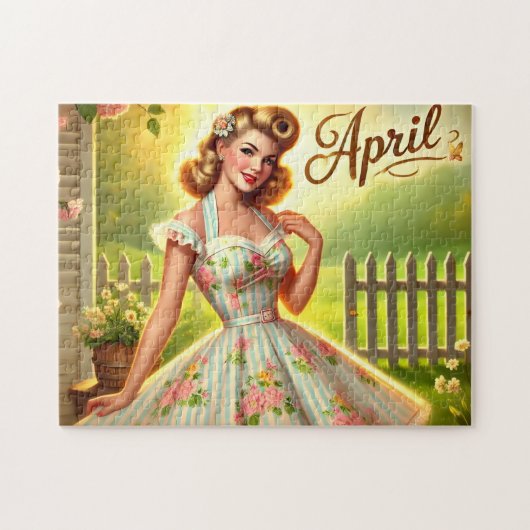 April Retro Blonde Pin-Up Spring Girl  Legpuzzel (Horizontaal)