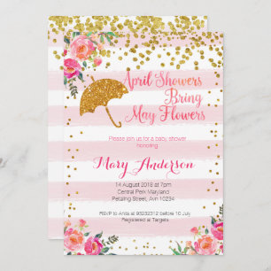 April Showers Baby shower Invitation Gold Pink Kaart