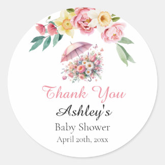 April Showers brengt May Flowers Baby shower-gunst Ronde Sticker
