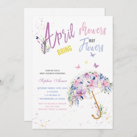 April Showers May Flowers Uitnodigingen (Voorkant / Achterkant)