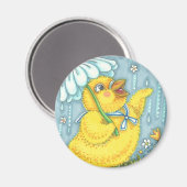 APRIL SHOWERS SPRING CHICK MAGNET Round Magneet (Voorkant / Achterkant)