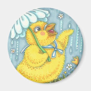 APRIL SHOWERS SPRING CHICK MAGNET Round Magneet