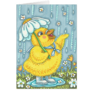 APRIL SHOWERS SPRING CHICK NOTE CARD Blank
