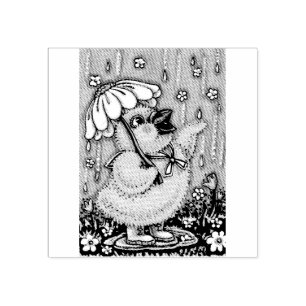 APRIL SHOWERS, SPRING CHICK RUBBER STEMP 	RUBBERSTEMPEL