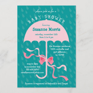 "April Showers" Umbrella Girl Baby shower Invitati Kaart
