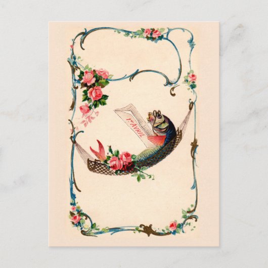 April Vis in een hangmat, April Fools Day Briefkaart (Voorkant)
