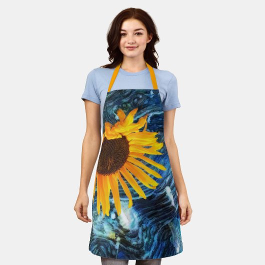 Apron Van Gogh-stijl Sunflower Night Scene Design Schort (Gedragen)