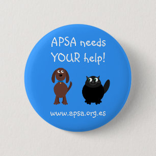 APSA Animal Protection Charity Cartoon Dog & Cat Ronde Button 5,7 Cm