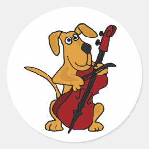 AQ- Bruine Puppy Hond Spelen De Cello Ronde Sticker