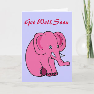 AQ- Funny Pink Elephant Get Well Card Kaart