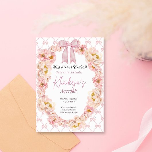 Aqeeqah Floral Bow rose Invitation