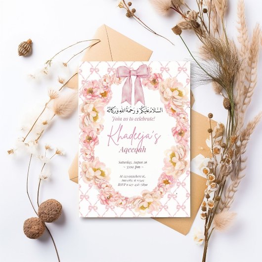 Aqeeqah Floral Bow rose Invitation