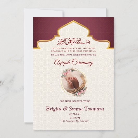 aqeeqah uitnodiging voor tweeling (Voorkant)
