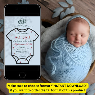 Aqiqah Blauw Bodysuit Baby Jongen Moslim Islamitis Kaart