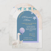 Aqiqah Invitation for Baby Boy  Editable Blue Arch (Devant / Derrière)