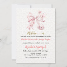 Aqiqah Pink Bow Girl Uitnodiging